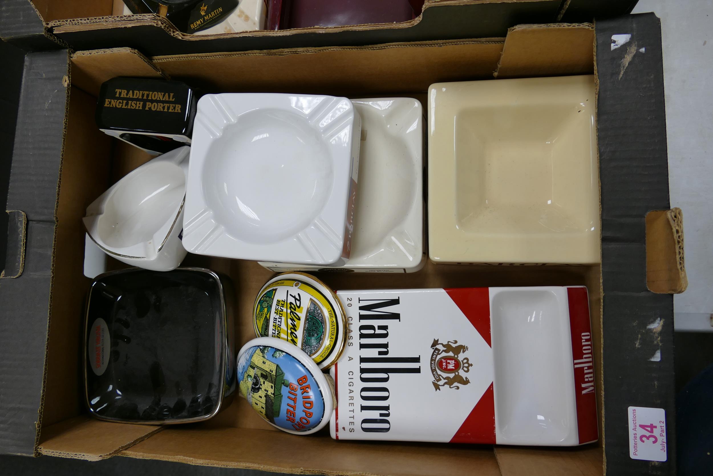 A collection of Wade Advertising Ashtrays including Marlboro, Barclay Banks, Carillo Bitter etc .
