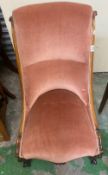 Early 20th century carved Walnut low nursing chair with cabriole front supports 85cm H