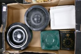 A collection of Wade Multi Branded Advertising Ash trays & similar JPS mantle clock . These items