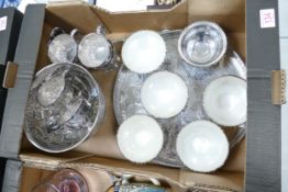 Silver plated Punch Bowl & cups, serving tray & similar dishes