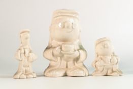 Wade white Tetley Tea Folk money box & condiment set, tallest 14cm. This was removed from the