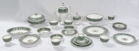 Unusual Wedgwood Green Florentine W4636 pattern tea & dinner ware including coffee pot, cream &