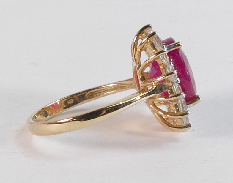 9ct ct gold hallmarked African Ruby (10mm x 12mm) & natural white zircon cluster ring, size R, gross - Image 3 of 3