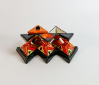 Lorna Bailey condiment set, Old Ellgreave backstamp, length of tray 23.5cm