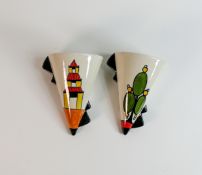 Lorna Bailey Pagoda Garden & Marsh Land Cottage pattern wall pockets, height 16cm (2)