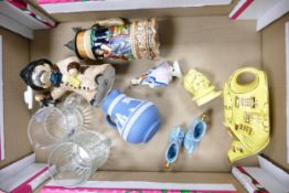 A mixed collection of items to include Wedgwood Jasper ware jug, Linguard Novelty teapot, German