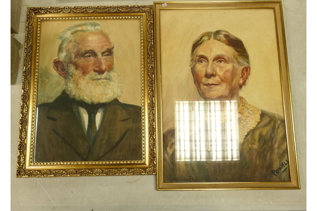 Early 20th Century Portrait Water colours, one signed Powell, largest size 54cm x 38cm(2)