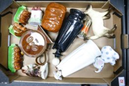 A mixed collection of items to include Wedgwood & Royal Doulton Sandeman decanters, Beswick