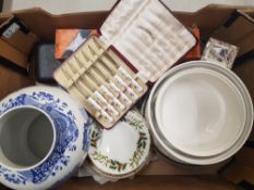 A mixed Collection of Cutlery, Carving Set, and Plates including Royal Grafton, Royal Crown Derby,