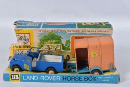 A BOXED BRITAINS LAND ROVER, HORSE BOX AND HUNTER HORSE, No.9575, playworn condition with some paint