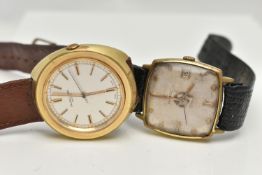 TWO GOLD PLATED VINTAGE WRISTWATCHES, the first a Pierce cushion shaped automatic wristwatch,