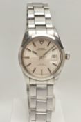 A TUDOR PRINCE OYSTERDATE WRISTWATCH, the silver colour dials, with black enamel silver colour