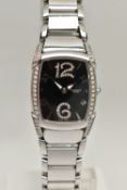 A BOXED QUARTZ STAINLESS STEEL PARMIGIANI FLEURIER KALPA PICCOLA DIAMOND SET WRISTWATCH, textured
