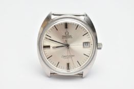 AN OMEGA AUTOMATIC, SEAMASTER COSMIC WATCH HEAD, round silver dial, baton markers, date window at