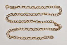 A 9CT GOLD BELCHER CHAIN NECKLACE, a yellow gold belcher link chain, fitted with a spring clasp,
