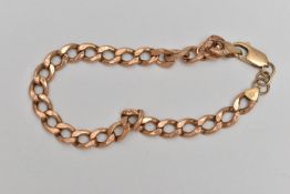 A 9CT GOLD CURB LINK CHAIN BRACELET, rose gold hollow curb link chain, fitted with a lobster