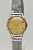 A GENTS WRISTWATCH, manual wind, round dial signed '17 Rubis', alternating Arabic numerals and