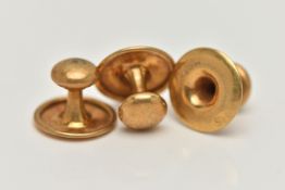 THREE 18CT GOLD SHIRT STUDS, three plain polished yellow gold shirt studs, hallmarked London 1919,