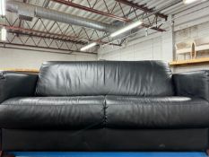 A BLACK LEATHER LA METEORA THREE SEATER SOFA, length 184cm x depth 84cm x height 80cm (condition