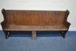 A 19TH CENTURY PINE CHURCH PEW, from Acresford Methodist Church, length 202cm x depth 42cm x