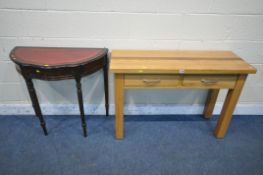 A MODERN SOLID OAK SIDE TABLE, with two frieze drawers, width 110cm x depth 40cm x height 76cm,