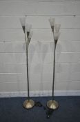 A PAIR OF METAL THREE BRANCH STANDARD LAMPS, height 169cm (2)