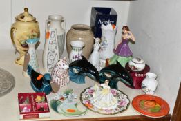 A GROUP OF CERAMICS, to include a Royal Crown Derby Hamster paperweight, with gold stopper, an
