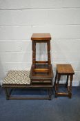 A 20TH CENTURY OAK TELEPHONE SEAT, with a single drawer, length 90cm x depth 40cm x height 58cm,