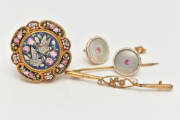 A SMALL SELECTION OF EARLY 20TH CENTURY JEWELLERY, to include a pair of earrings, possibly converted