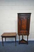 A GEORGIAN OAK CORNER CUPBOARD, with a single cupboard door above a single drawer and two dummy