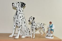 A BESWICK DALMATIAN AND TWO ROYAL DOULTON FIGURES, comprising a large Beswick Fireside Models seated