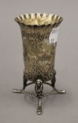 A small Dutch embossed silver vase. 9 cm high. 60.9 grammes.