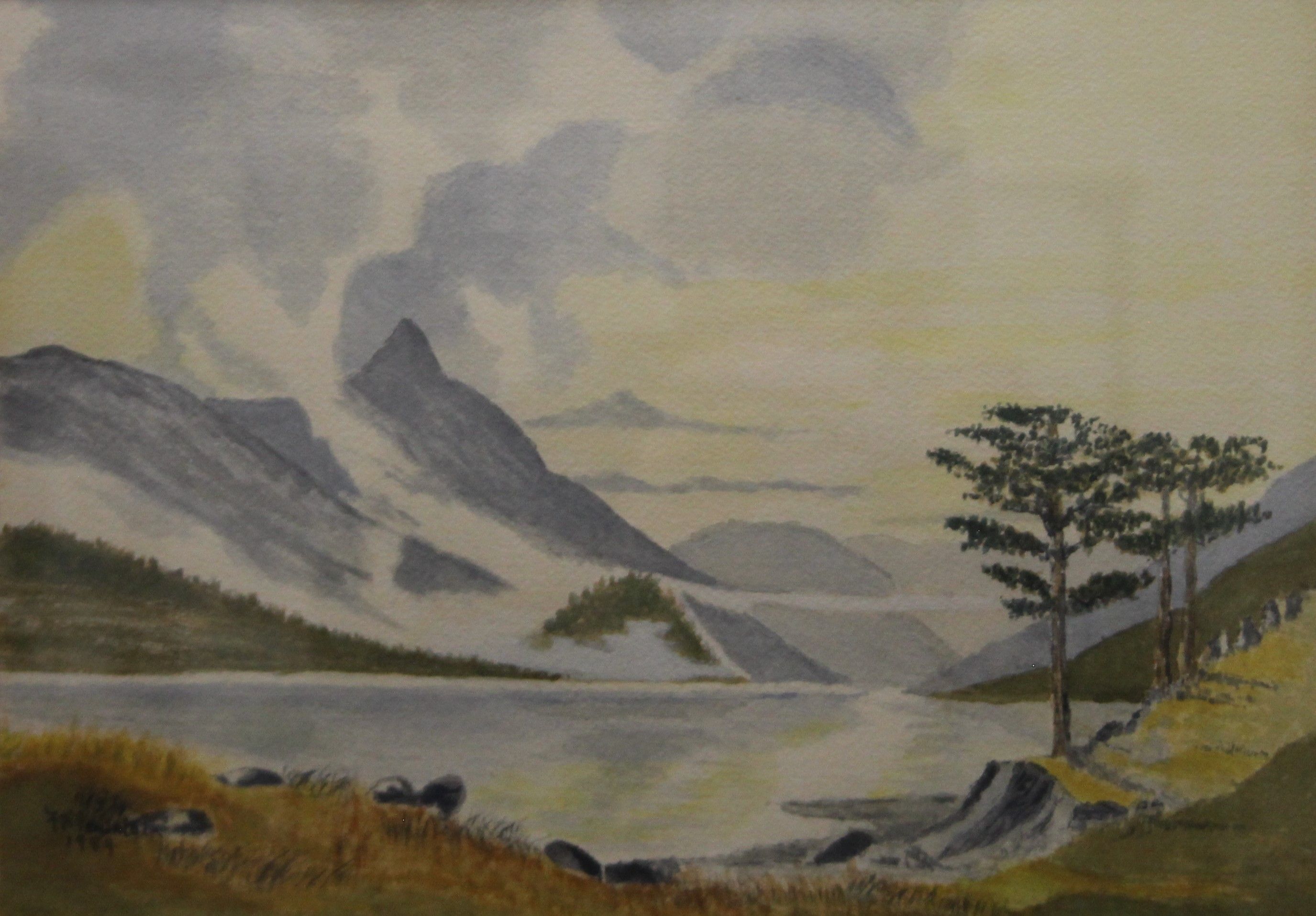 Loch Scene, watercolour, signed FOUNTAIN and dated 1989, framed and glazed. 35 x 25 cm.