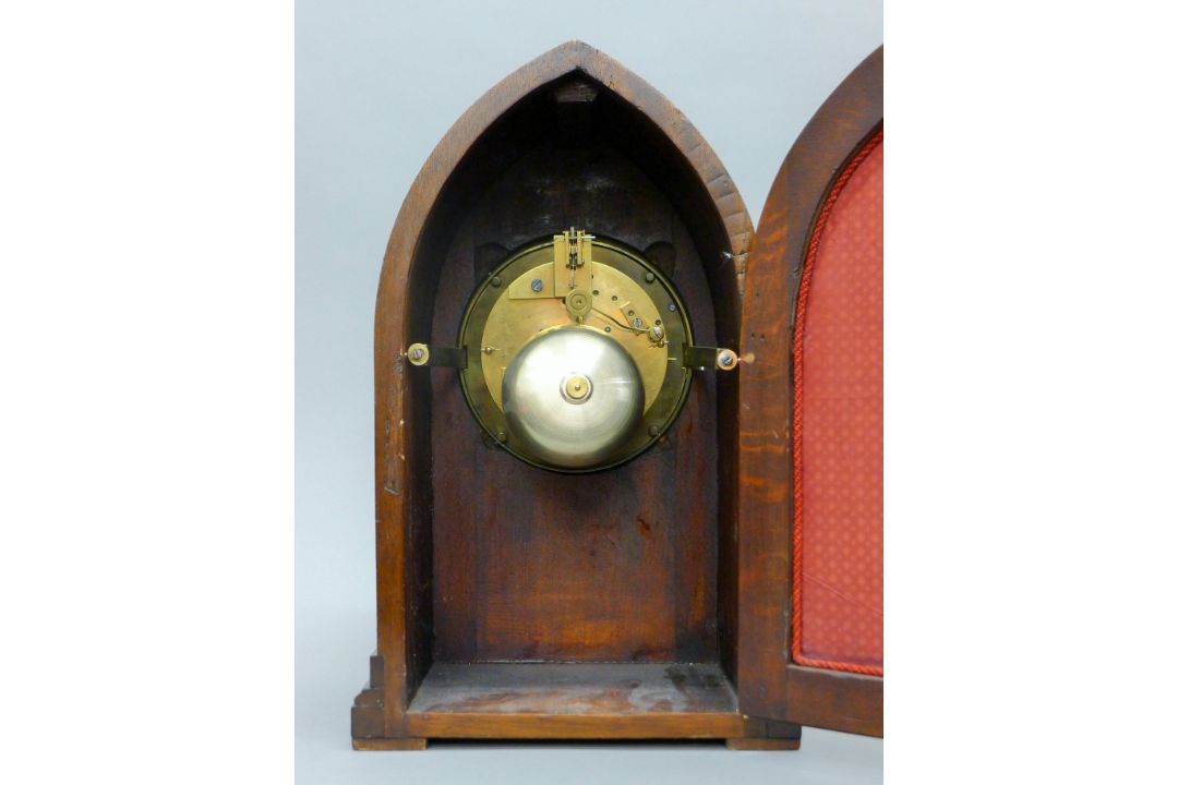 A Victorian inlaid mahogany mantle clock. 35 cm high. - Image 4 of 9
