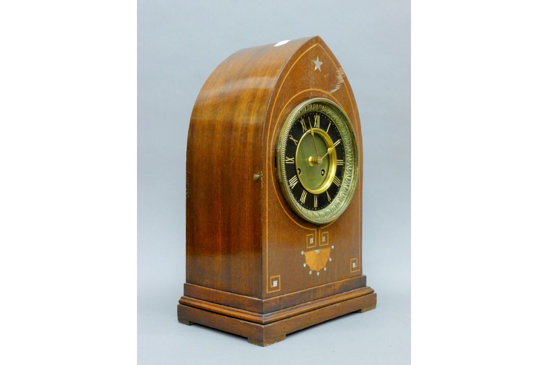 A Victorian inlaid mahogany mantle clock. 35 cm high. - Image 2 of 9