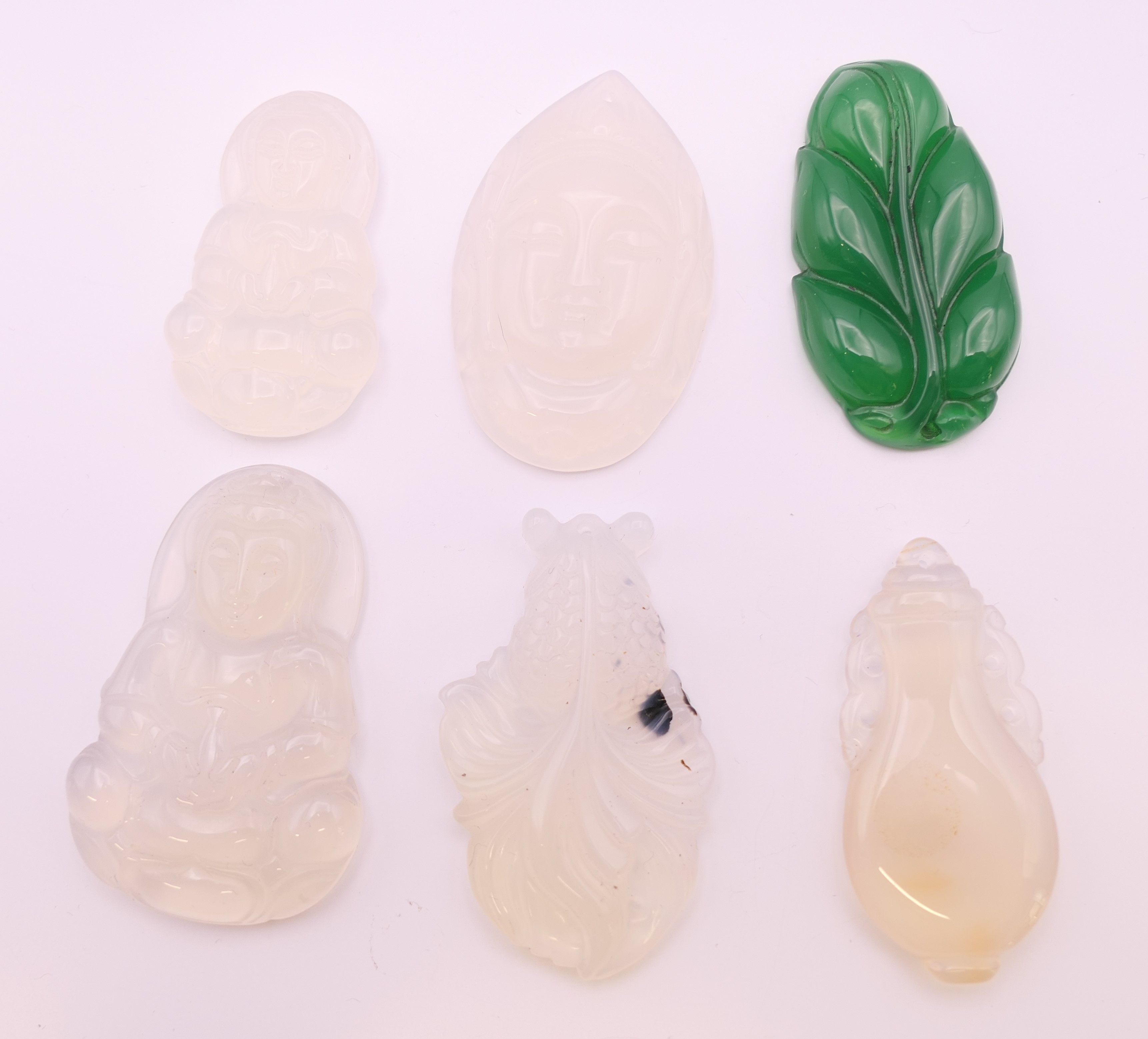 Six agate and jade pendants. Largest 5 cm high. - Image 3 of 3