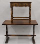 A modern oak side table and a dining table. The latter 121 x 68.5 cm.