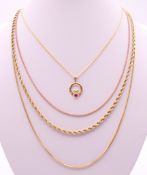 A quantity of 9 ct gold and silver chains. Longest 51 cm long. 19.7 grammes total weight.