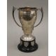 A silver twin handled trophy cup on stand. 24 cm high overall. 366.8 grammes. - Image 1 of 6