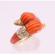 An 18 K gold coral and diamond double dolphin/duck head ring. Ring size M/N. - Image 5 of 9