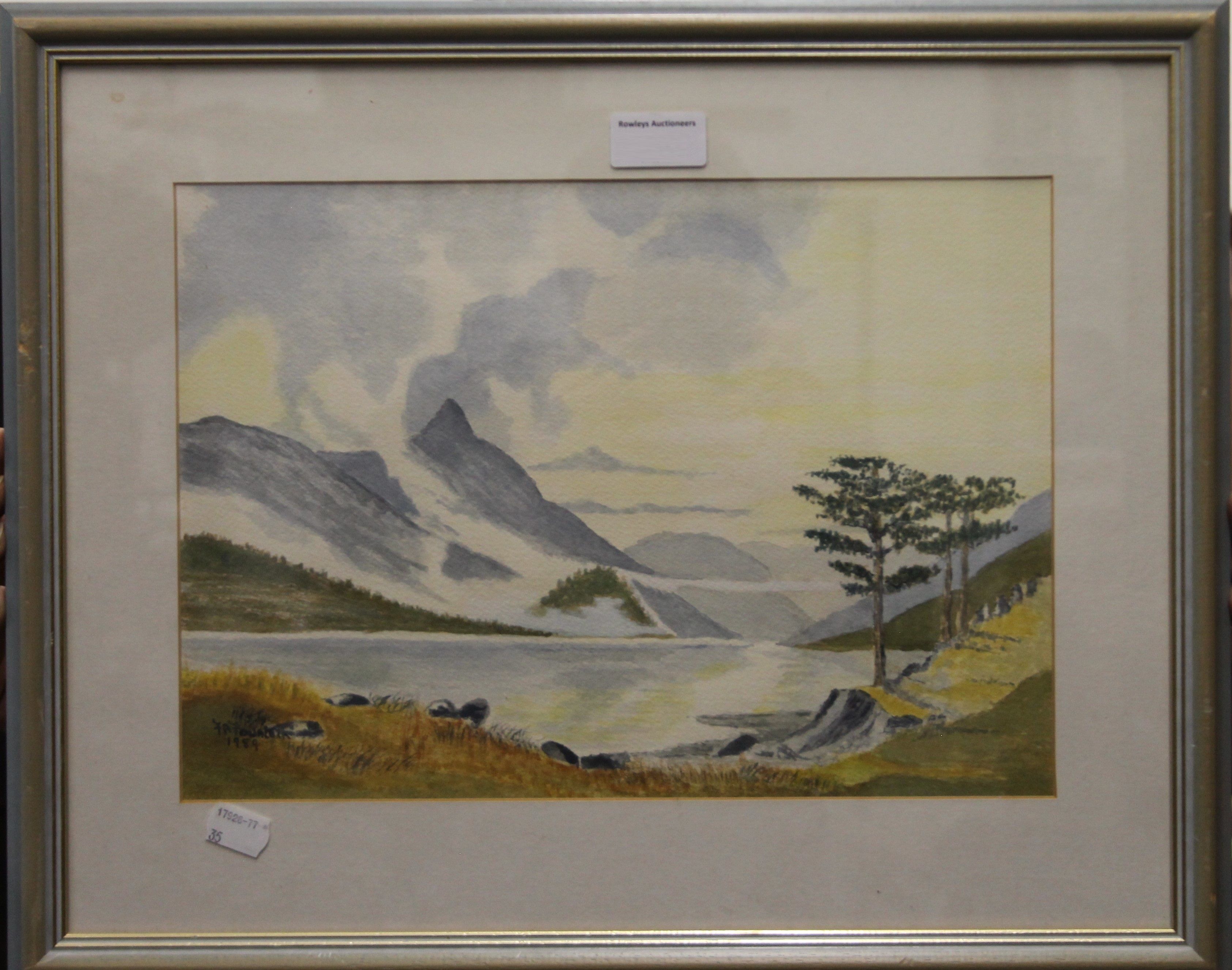 Loch Scene, watercolour, signed FOUNTAIN and dated 1989, framed and glazed. 35 x 25 cm. - Image 2 of 3
