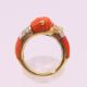 An 18 K gold coral and diamond double dolphin/duck head ring. Ring size M/N. - Image 6 of 9