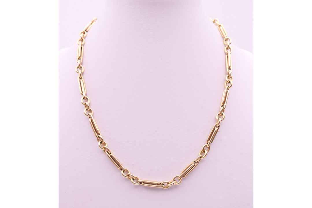 A 9 ct gold watch chain, converted to a necklace. 40.5 cm long. 29.9 grammes. - Image 1 of 5