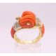 An 18 K gold coral and diamond double dolphin/duck head ring. Ring size M/N. - Image 1 of 9