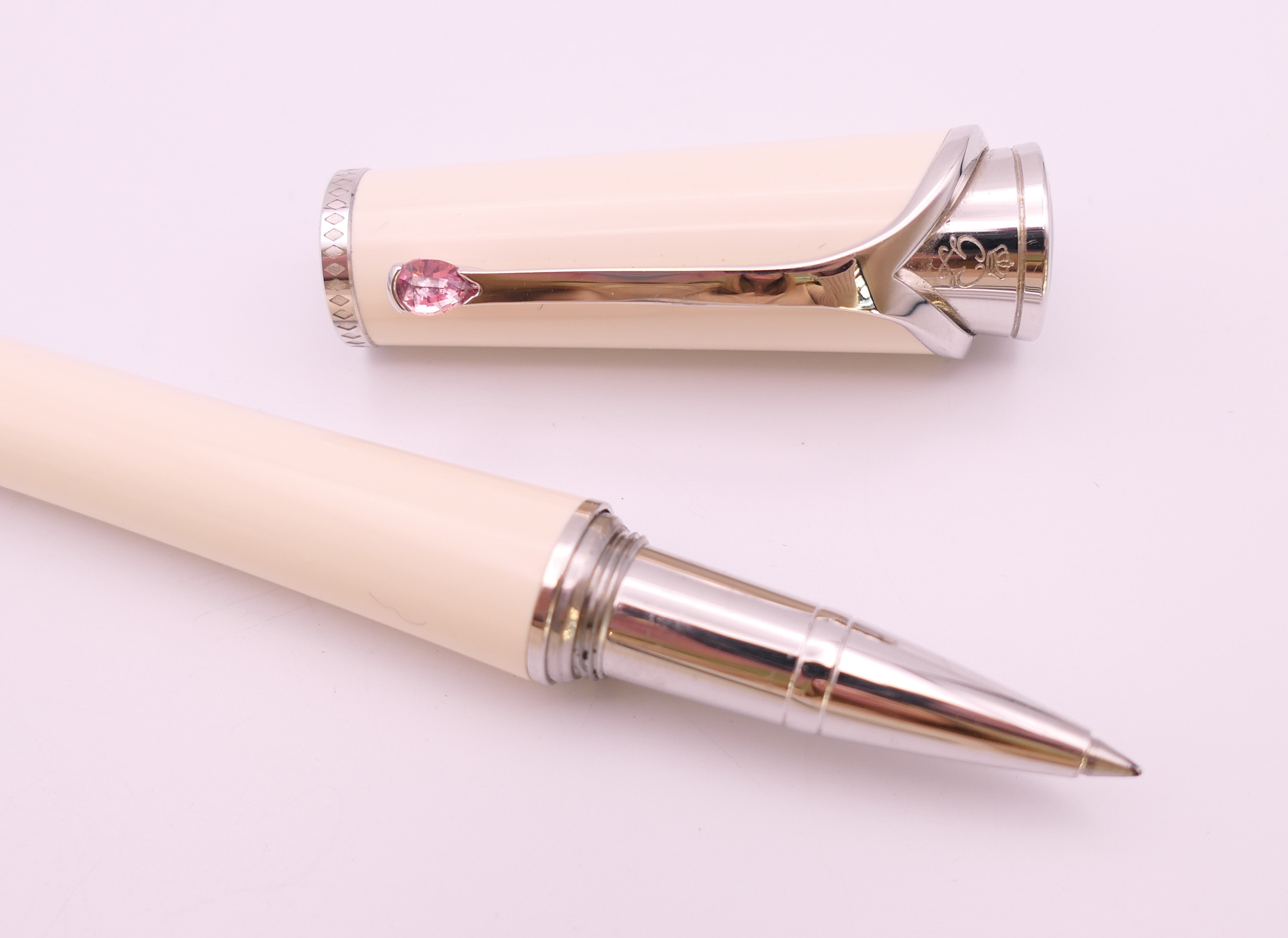 A Montblanc/Mont Blanc Princess Grace de Monaco ivory coloured rollerball pen, boxed with papers. - Image 9 of 21