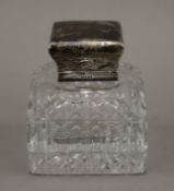 A silver mounted inkwell, hallmarked for 1887, makers mark John Brashier. 10.5 cm high.