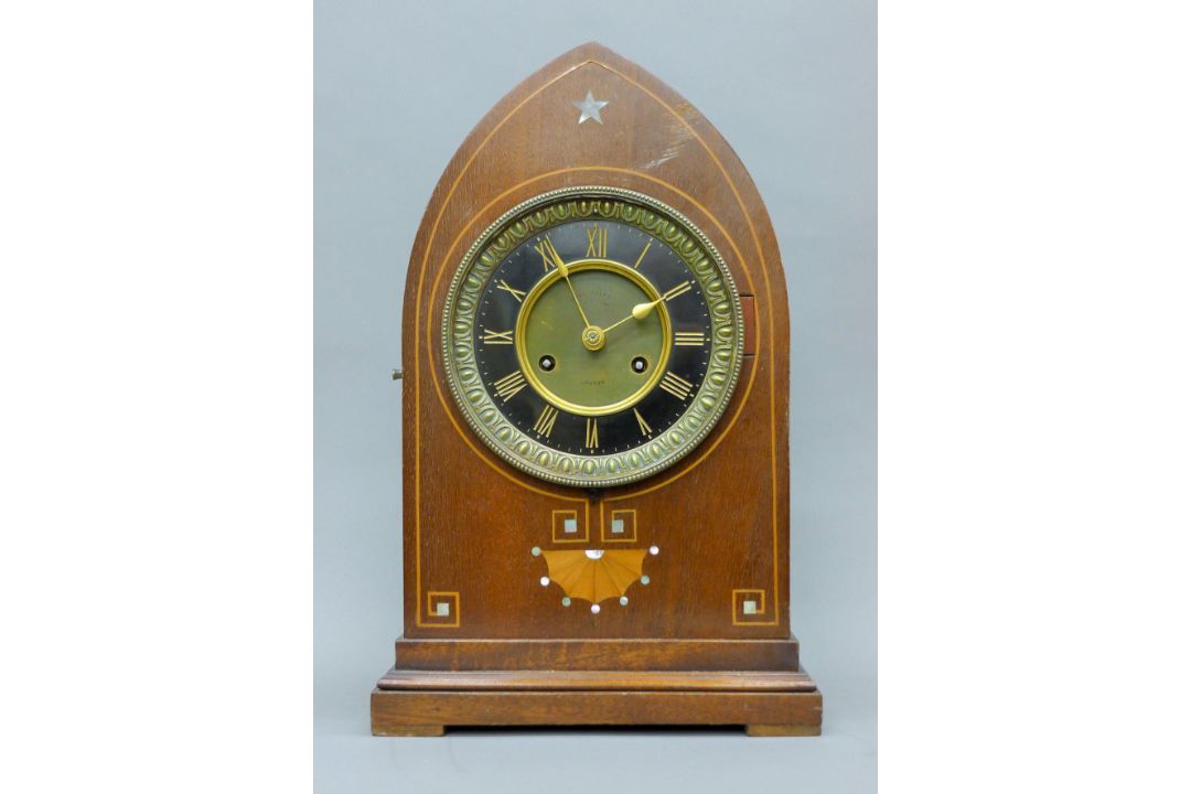 A Victorian inlaid mahogany mantle clock. 35 cm high. - Image 1 of 9