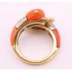 An 18 K gold coral and diamond double dolphin/duck head ring. Ring size M/N. - Image 7 of 9