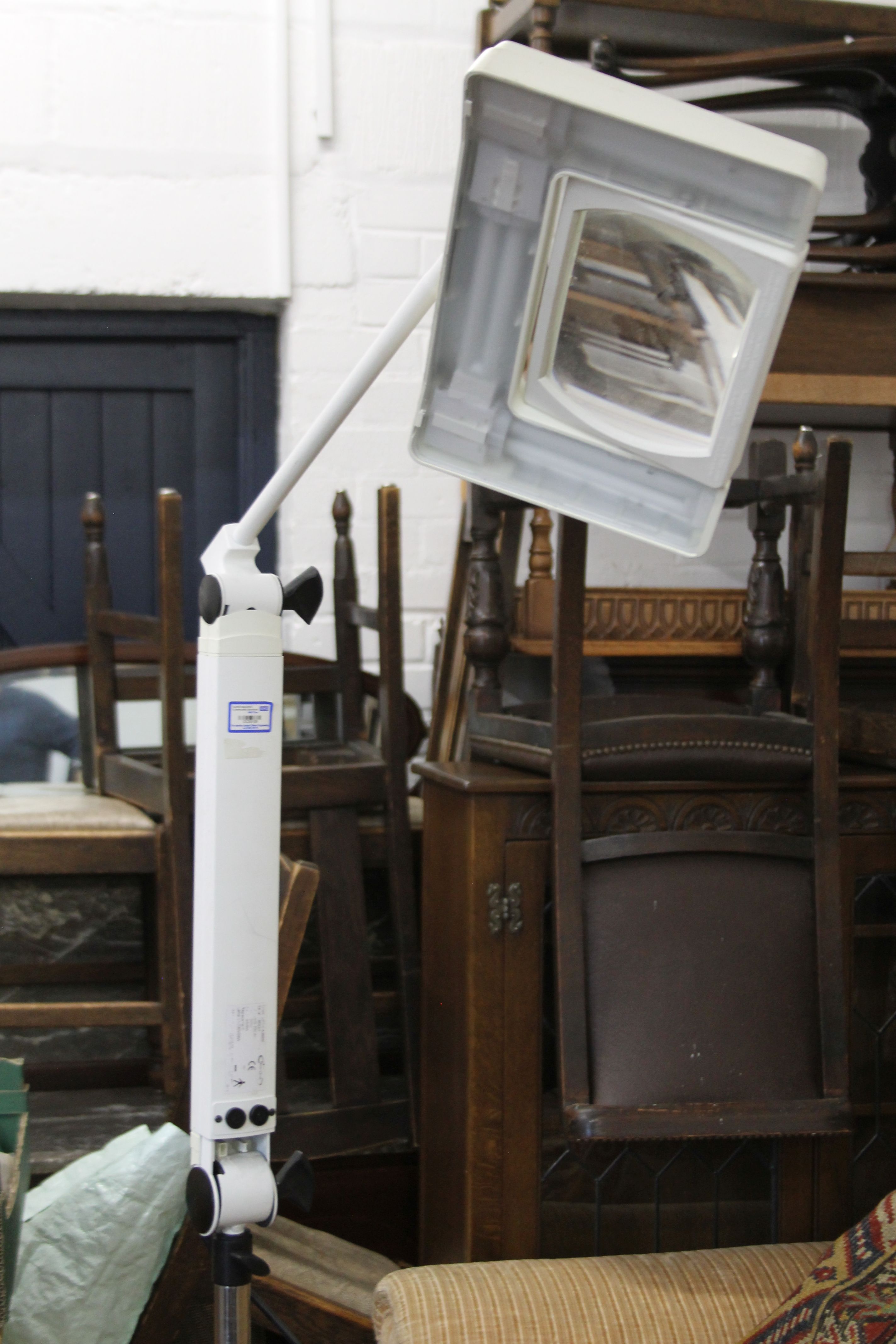 An Allen magnifying light for close work, jewellery etc., and two others. The former 85 cm high. - Image 2 of 3