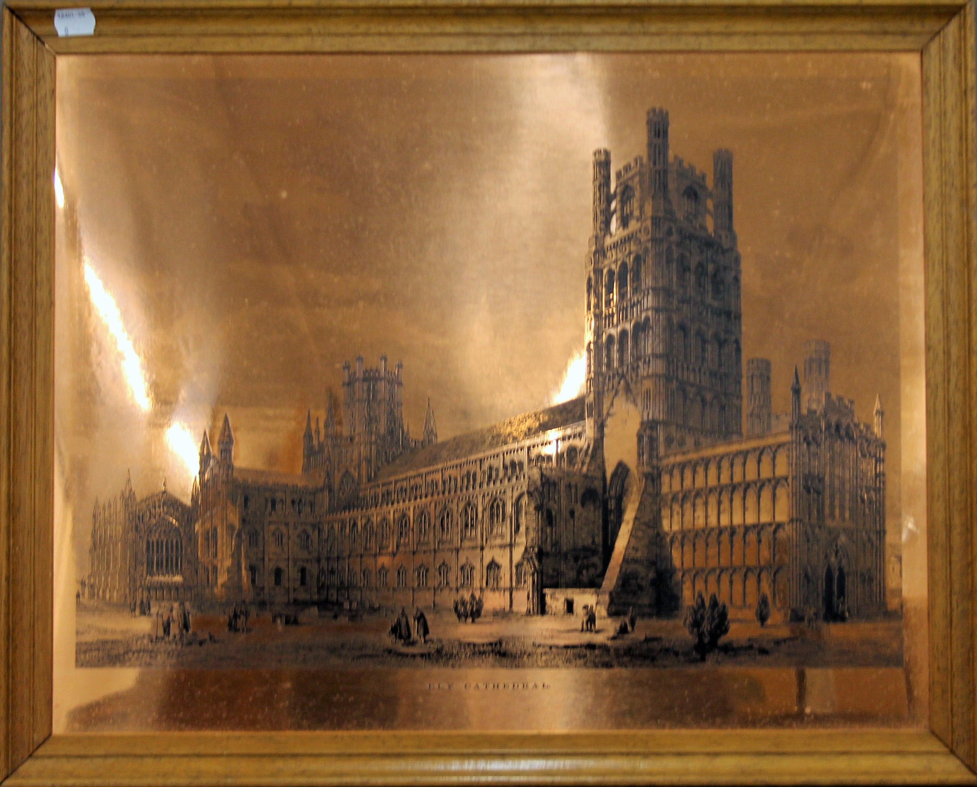 A copper plaque depicting Ely Cathedral, framed. - Image 2 of 2